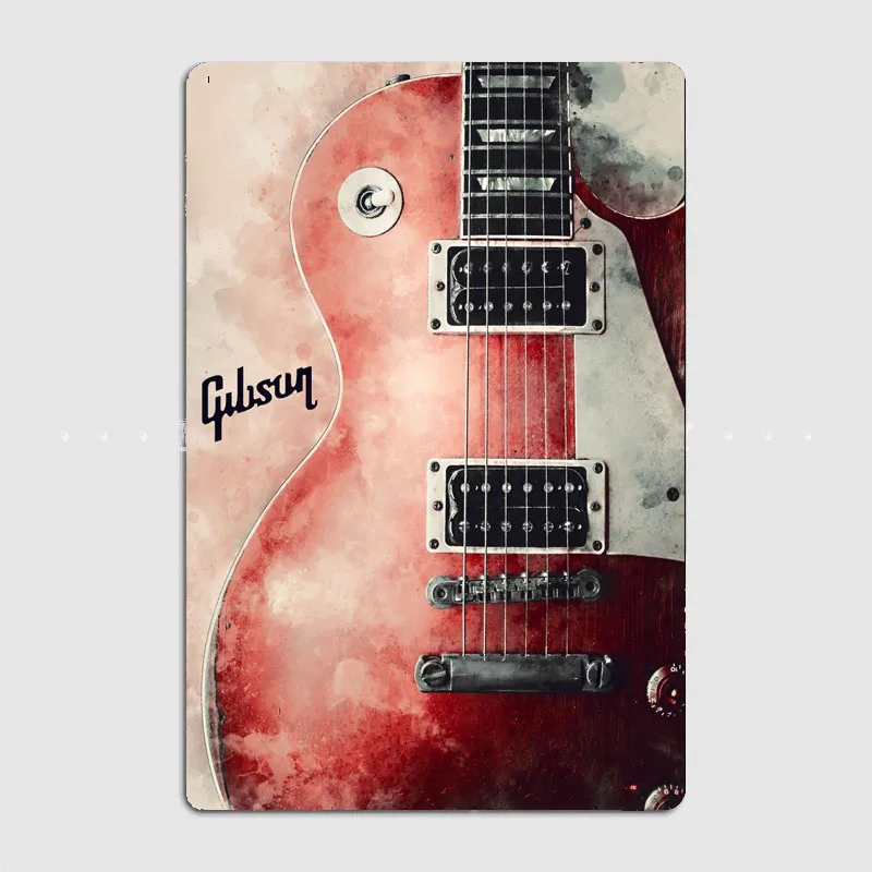 Vintage Collectible Plates - ป้ายสังกะสี HD กีตาร์ไฟฟ้า Gibson โปสเตอร์โลหะวินเทจ ของตกแต่งผนังแนวเพลงเรโทร