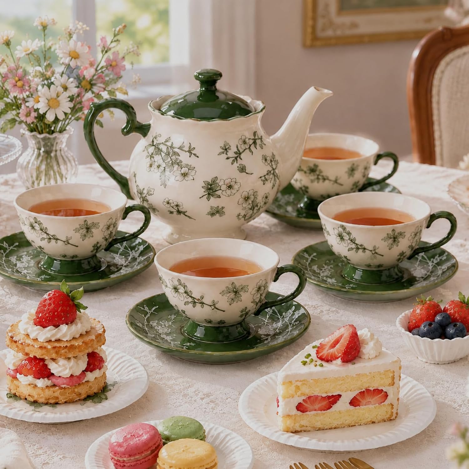 ชุดชาพอร์ซเลนลายดอกไม้สีเขียวส - Vintage Collectible Spoons บทวิจารณ์และราคา