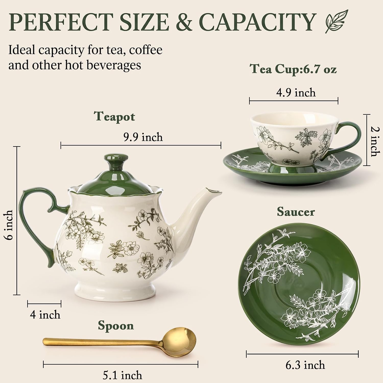 ชุดชาพอร์ซเลนลายดอกไม้สีเขียวส - Vintage Collectible Spoons บทวิจารณ์และราคา